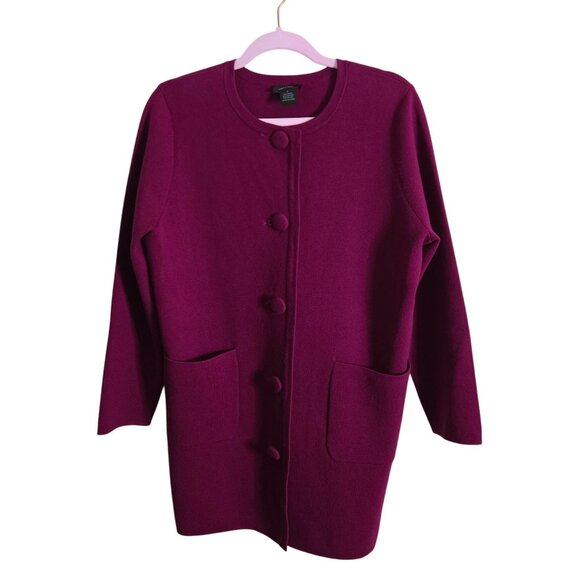 Sara Campbell Fuschia Wool Blend Coatigan pockets Covered Button Closure Size M - Picture 2 of 6
